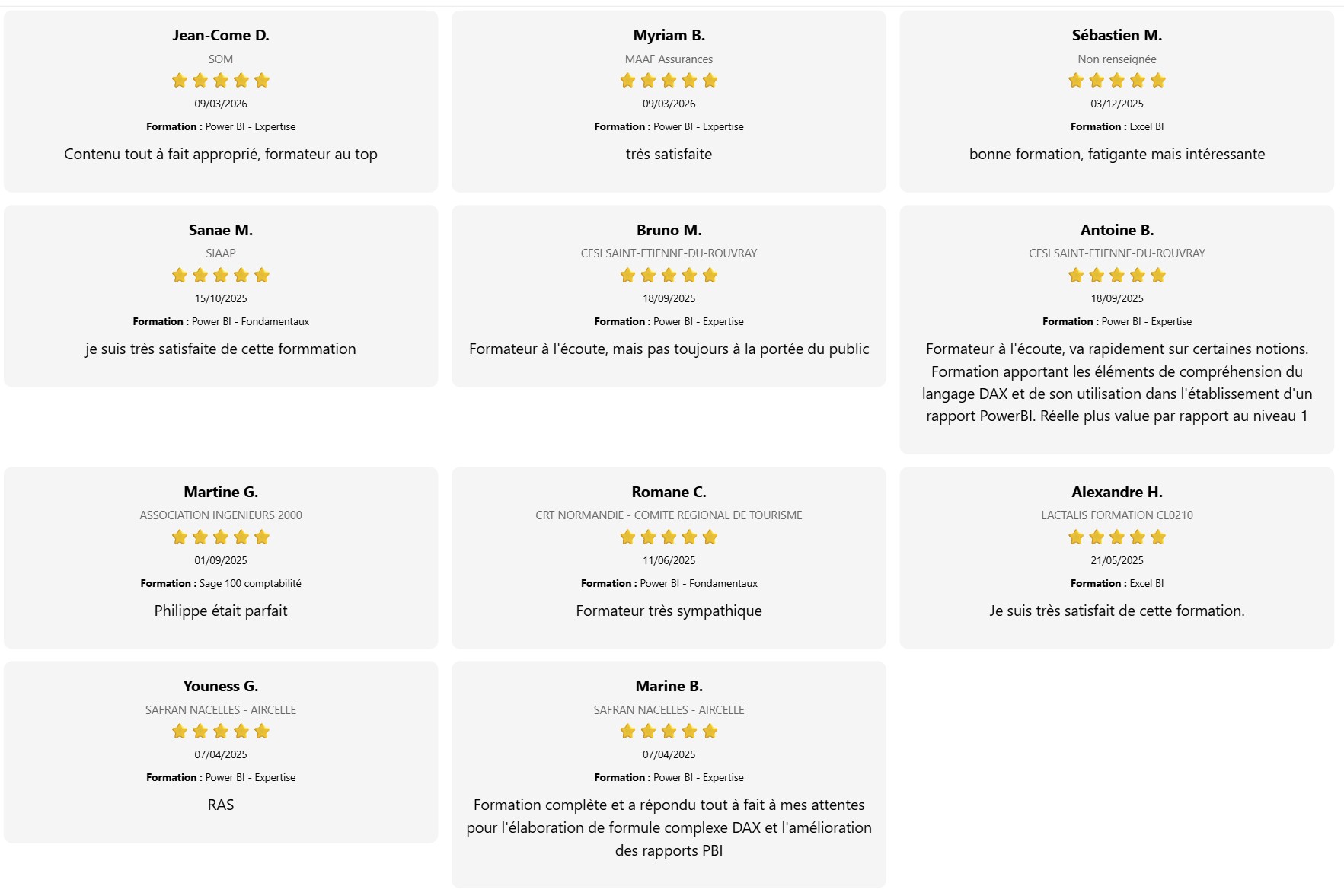 Commentaires formations