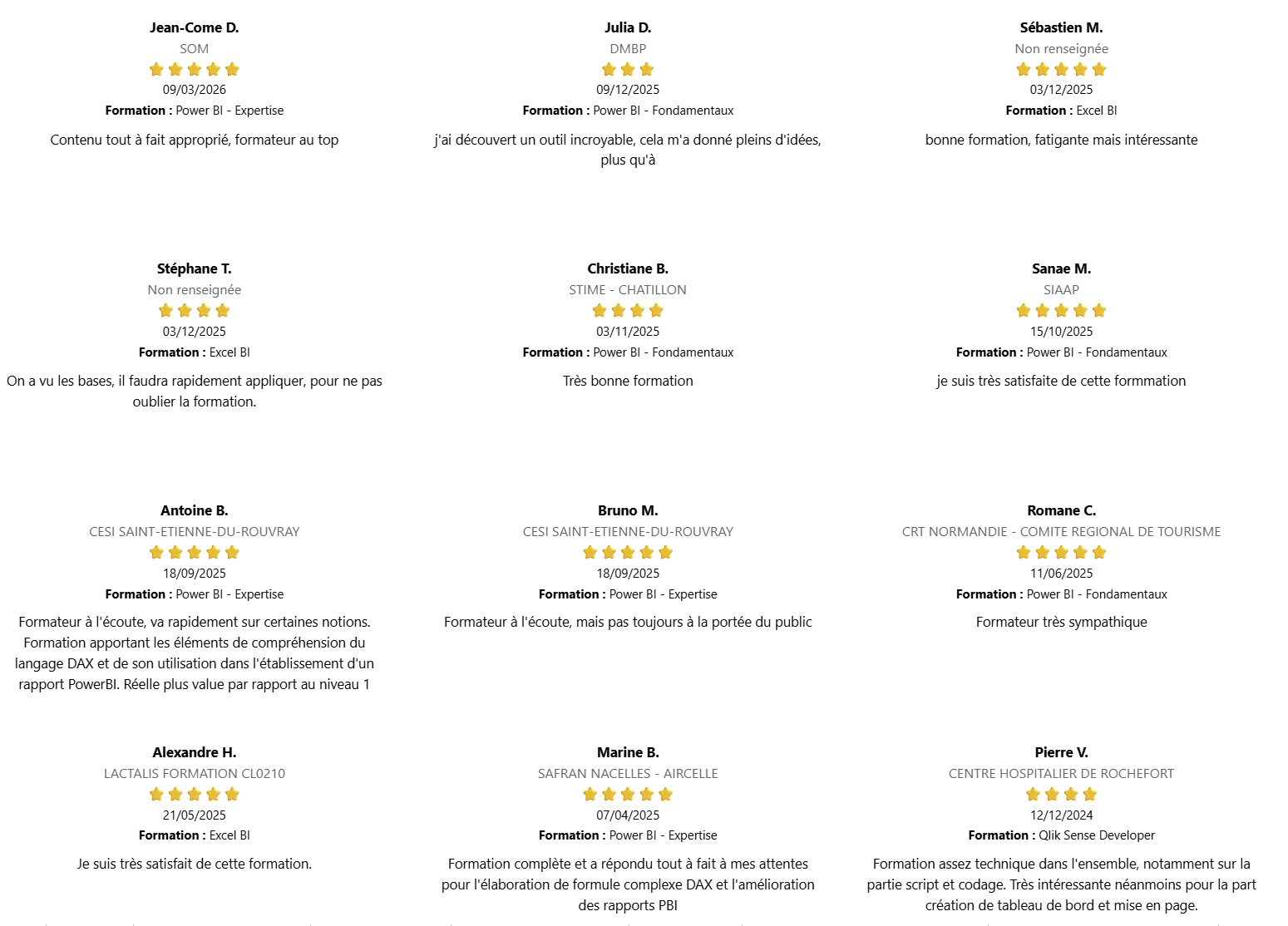 Commentaires formations